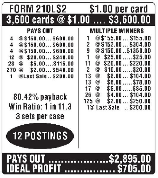 Crowns & Bars 3W $1 12@$150 $2B 20% 3479 LS