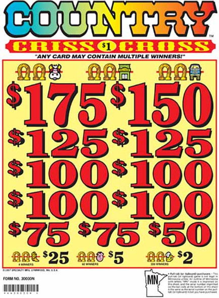 Country Criss Cross 3W $1 8@$100 (1@$175) $2B 18% 2400