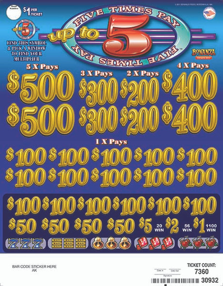 Up to 5 Times Pay PK 3W $1 2@$500 $1B 20% 7360