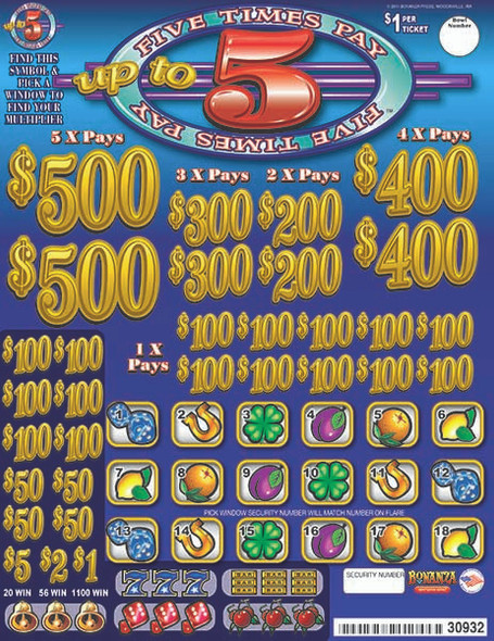 Up to 5 Times Pay PK 3W $1 2@$500 $1B 20% 7360 Up to 5 Times Pay PK 3W $1 2@$500 $1B 20% 7360