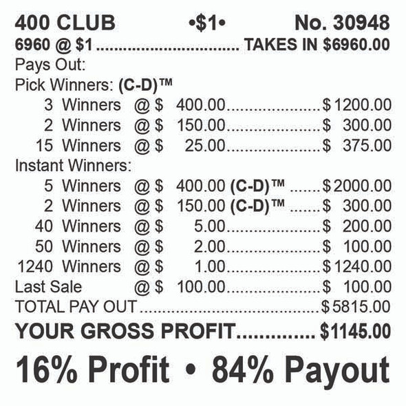 400 Club Big Pic 3W $1 8@$400 $1B 16% 6960 LS