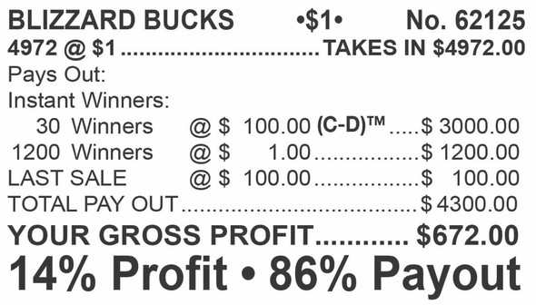 Blizzard Bucks Chip $1 30@$100 $1B 14% 4972 LS