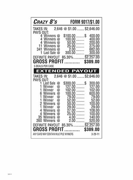 Crazy 8's 3W $1 8@$100 (1@$127) $2B 15% 2646 LS