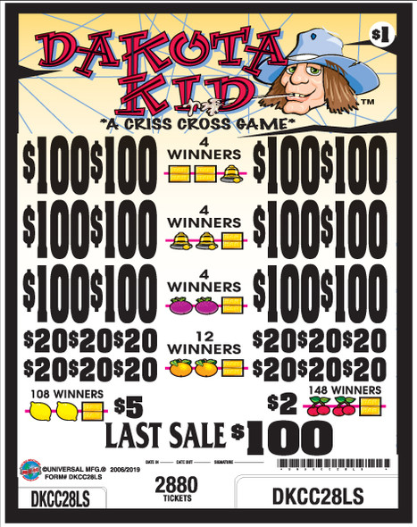 Dakota Kid 3W $1 12@$100 $2B 18% 2880 LS
