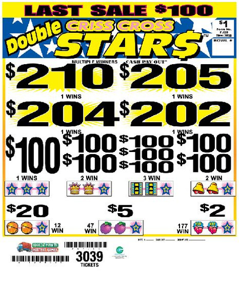 Double Criss Cross Stars 3W $1 16@$100 (4@$200) $2B 16% 3039 LS