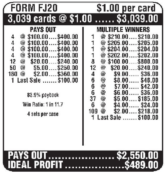 Double Criss Cross Stars 3W $1 16@$100 (4@$200) $2B 16% 3039 LS