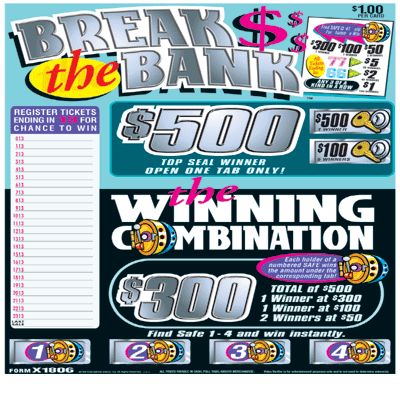 Break the Bank Verifier 5W $1 2@$500 $1B 29% 1820