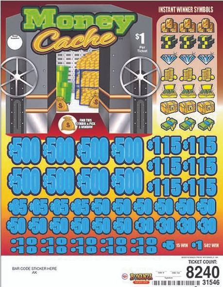 Money Cache Big Pic 3W $1 8@$500 $1B 22% 8240
