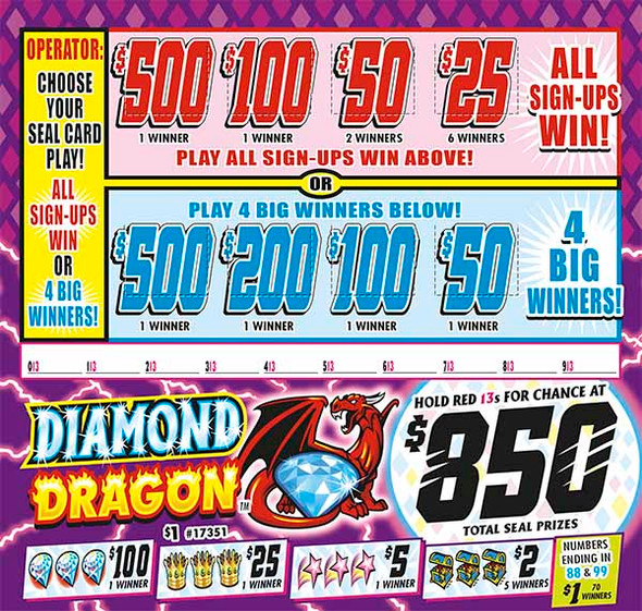 Diamond Dragon Seal 5W $1 1@$500 $1B 28% 1485 All Holders Win