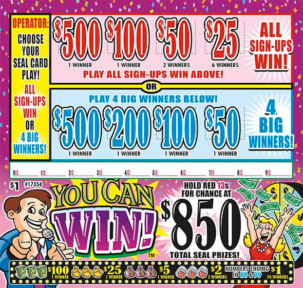You Can Win Seal 5W $1 1@$500 $1B 28% 1485 All Holders Win
