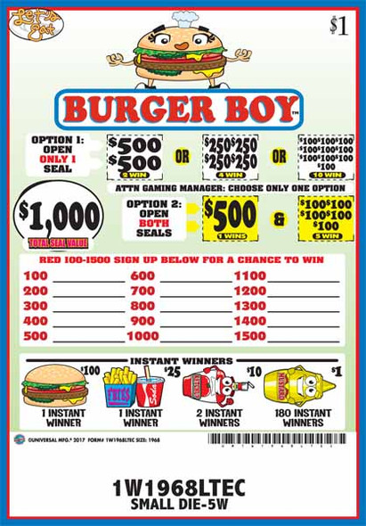 Burger Boy Seal 1W $1 2@$500 $1B 32% 1968