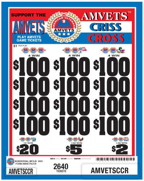 Amvets Criss Cross 3W $1 12@$100 $2B 14% 2640