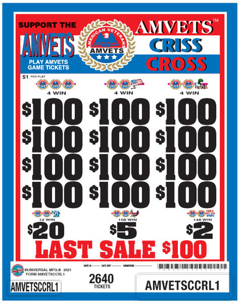 Amvets Criss Cross 3W $1 12@$100 $2B 10% 2640 LS
