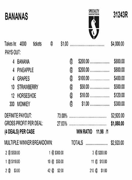 Bananas 3W $1 8@$200 (2@$500) $1B 27% 4000