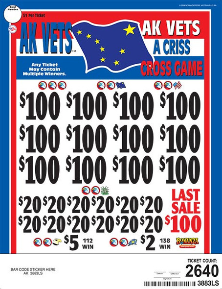 AK Vets Criss Cross 3W $1 12@$100 $2B 10% 2640 LS