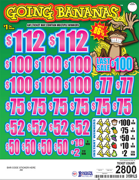 Going Bananas 3W $1 8@$100 $2B 14% 2800 LS