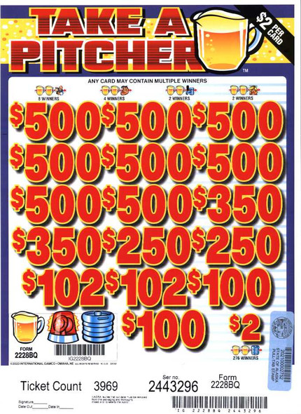 Take a Pitcher 3W $2 8@$500 $2B 22% 3969