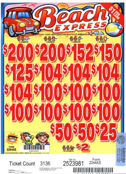 Beach Express 3W $1 17@$100 (2@$200) $2B 21% 3136
