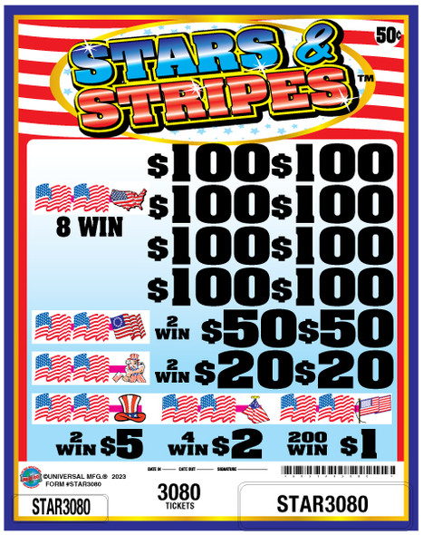 Stars and Stripes 3W $0.50 8@$100 $1B 24% 3080