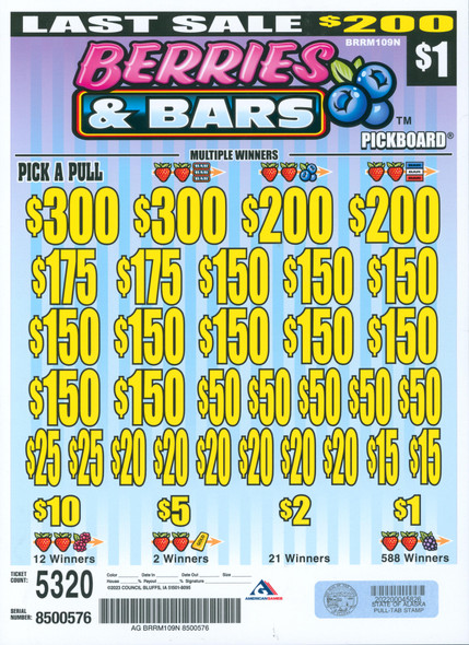 Berries and Bars PK 3W $1 18@$150 (2@$300) $1B 20% 5320 LS