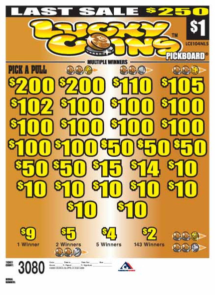 Lucky Coins PK 3W $1 16@$100 (2@$200) $2B 17% 3080 LS