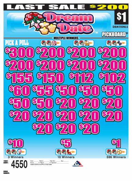 Dream Date PK 3W $1 8@$200 (1@$300) $1B 19% 4550 LS