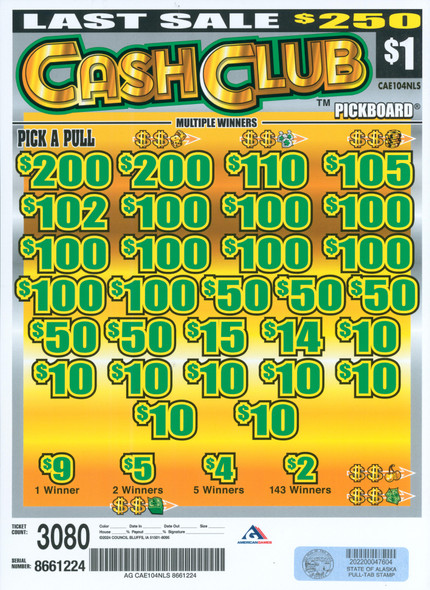 Cash Club PK 3W $1 16@$100 (2@$200) $2B 17% 3080 LS