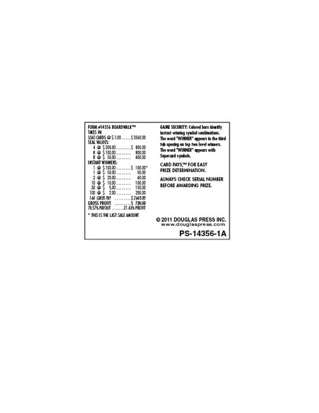 Boardwalk PK 3W $1 4@$200 $2B 21% 3360 LS