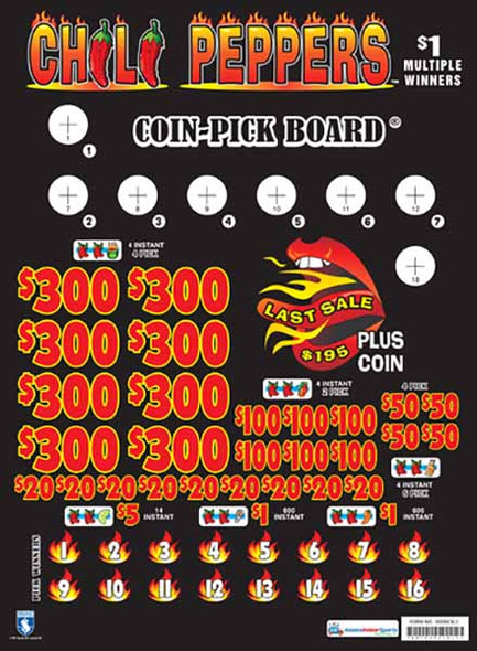 Chili Peppers Coin-Pick Board 3W $1 8@$300 $1B 25% 6480 LS