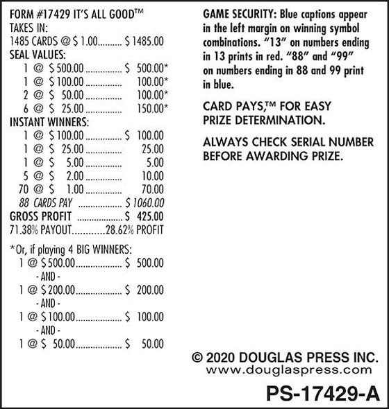 It's All Good Seal 5W $1 1@$500 $1B 29% 1485 All Holders Win