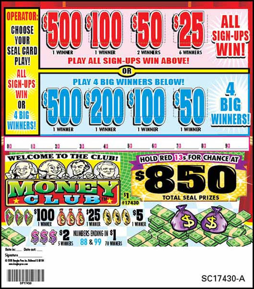 Money Club Seal 5W $1 1@$500 $1B 29% 1485 All Holders Win