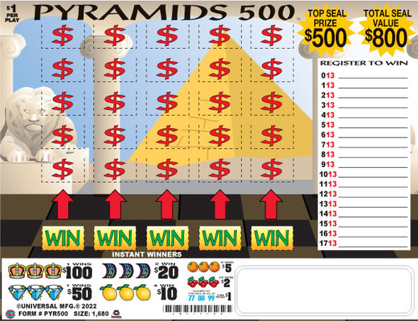 Pyramids 500 Seal 5W $1 1@$500 $1B 26% 1680 Elimination