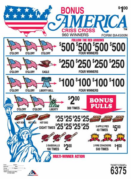 Bonus America 5W $1 4@$500 $1B 20% 6375