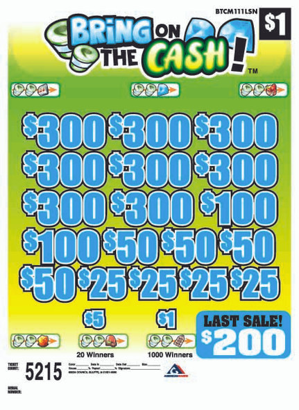 Bring On the Cash 3W $1 8@$300 $1B 19% 5215 LS