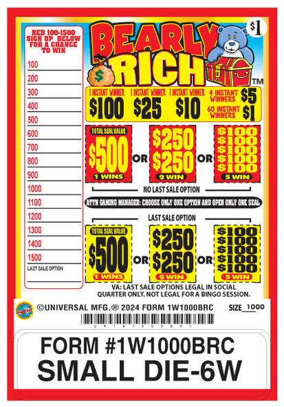 Bearly Rich Seal 1W $1 1@$500 $1B 29% 1000