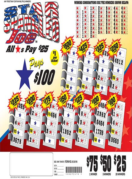 Star Spangled Joe 5W $1 1@$500 (5,4,3,2,1) $25B 17% 3990
