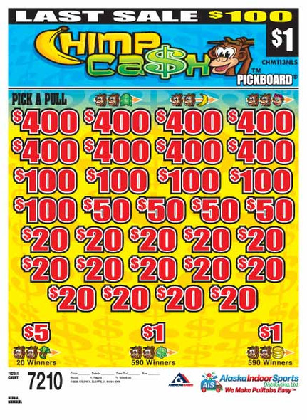 Chimp Cash PK 3W $1 8@$400 $1B 22% 7210 LS