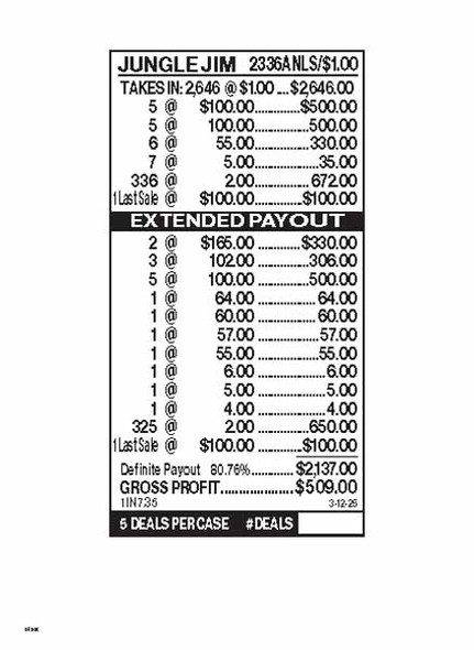 Jungle Jim 3W $1 10@$100 (2@$165) $2B 19% 2646 LS