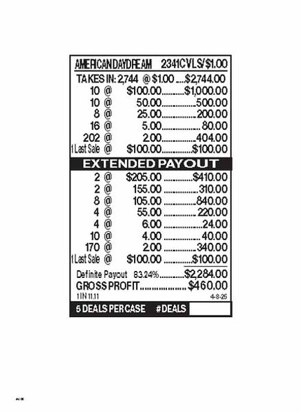 American Daydream 3W $1 10@$100 (2@$205) $2B 16% 2744 LS
