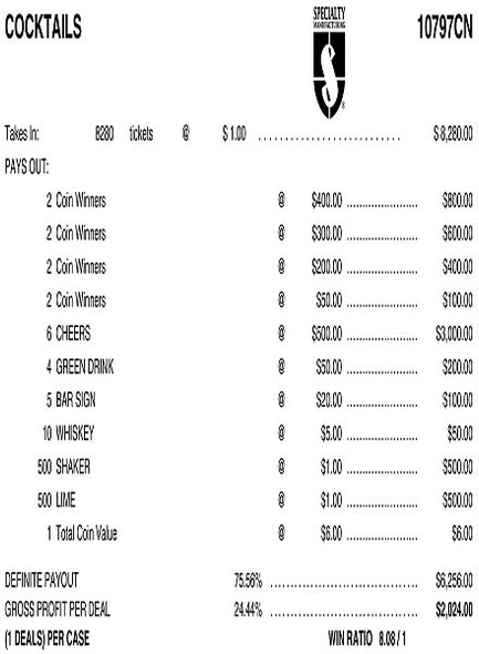 Cocktails Coinboard 3W $1 6@$500 $1B 24% 8280