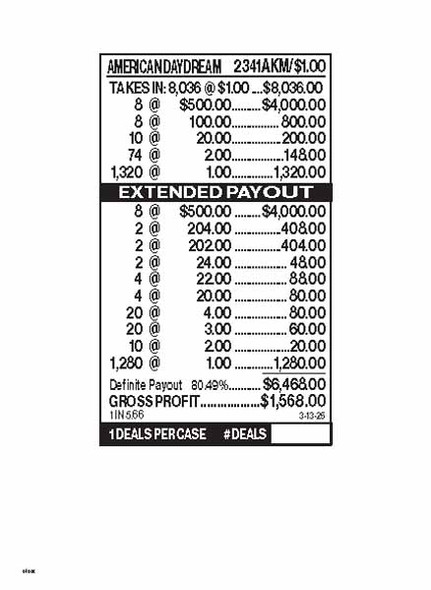 American Dream 3W $1 8@$500 $1B 19% 8036