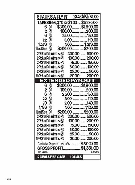 Sparks A Flyin' PK 3W $1 8@$300 $1B 21% 6370 LS