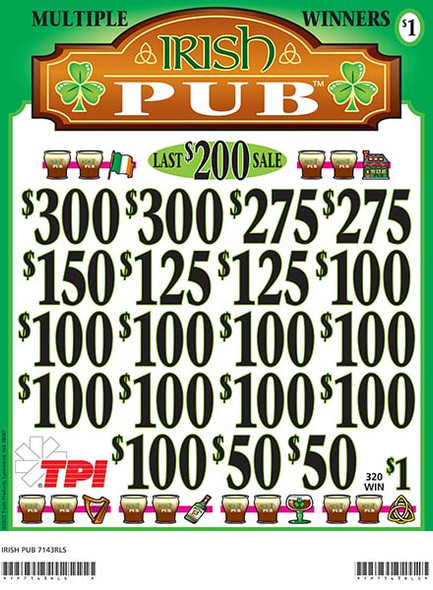 Irish Pub 3W $1 4@$250 (2@$300) $1B 20% 3960 LS