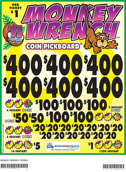 Monkey Wrench Coin Pick-Board 3W $1 6@$400 $1B 29% 6480 LS