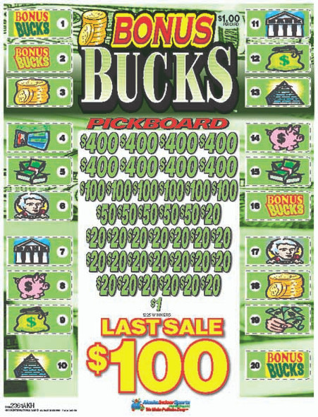 Bonus Bucks PK 3W $1 8@$400 $1B 20% 7252 LS