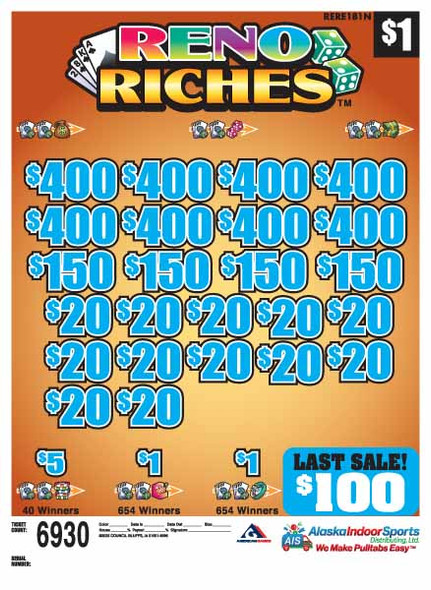 Reno Riches 3W $1 8@$400 $1B 19% 6930 LS