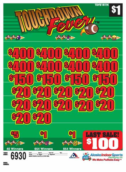 Touchdown Fever 3W $1 8@$400 $1B 19% 6930 LS