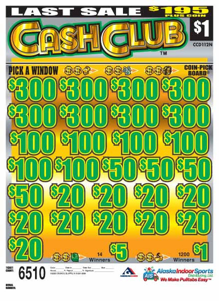 Cash Club Coin-Pick Board 3W $1 8@$300 $1B 25% 6510 LS