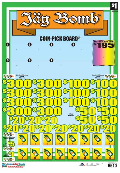 Jag Bomb Coin-Pick Board 3W $1 8@$300 $1B 25% 6510 LS Jag Bomb Coin-Pick Board 3W $1 8@$300 $1B 25% 6510 LS