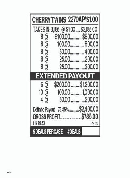 Cherry Twins Joe Ticket 3W $1 16@100 (6@$200) $25B 25% 3185